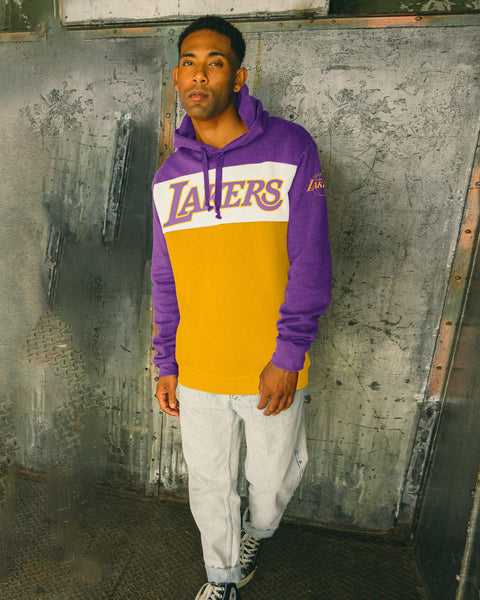 LA Lakers NBA Colour Block Grey Pullover Hoodie