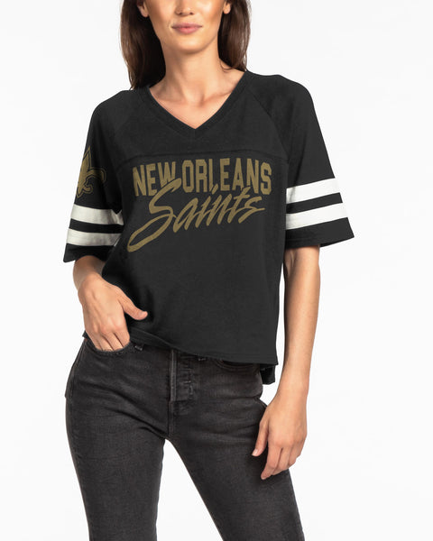 New Orleans Saints Women Short Sleeve T Shirt Loose V-Neck Blouse Casual Tee  Top