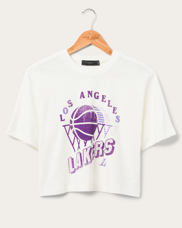 Women's Lakers Short Sleeve Mock Neck Crop Tee