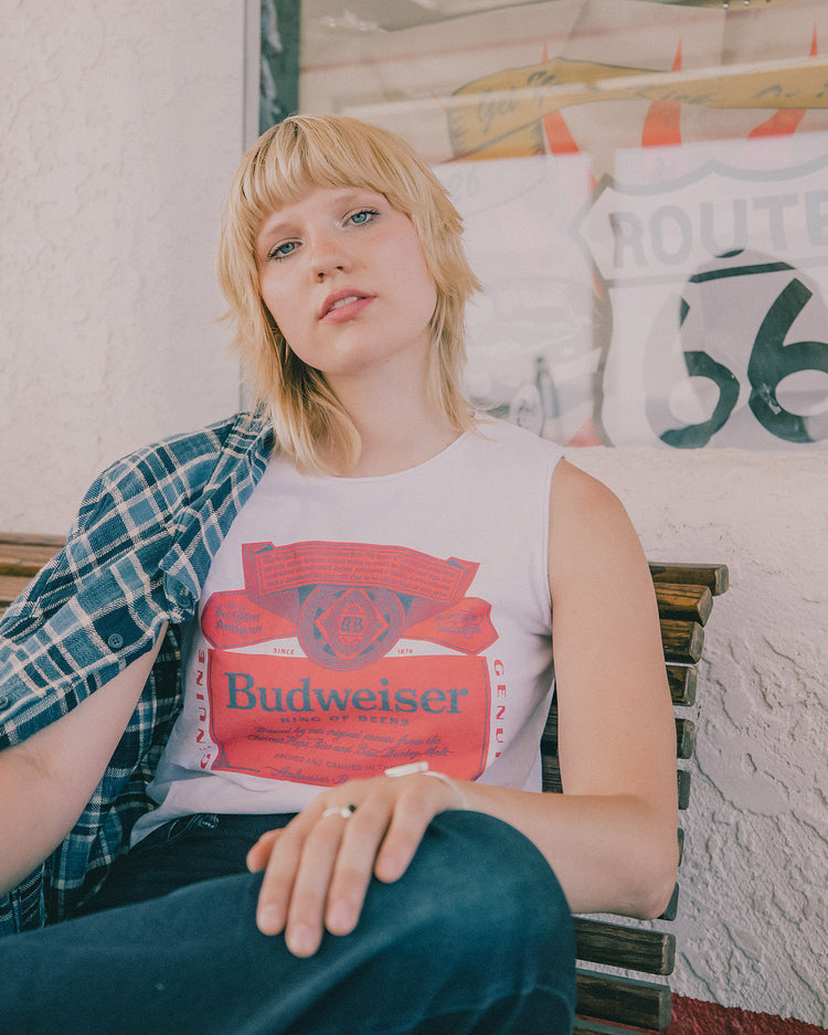 Women's Budweiser Label Cropped Muscle Tank