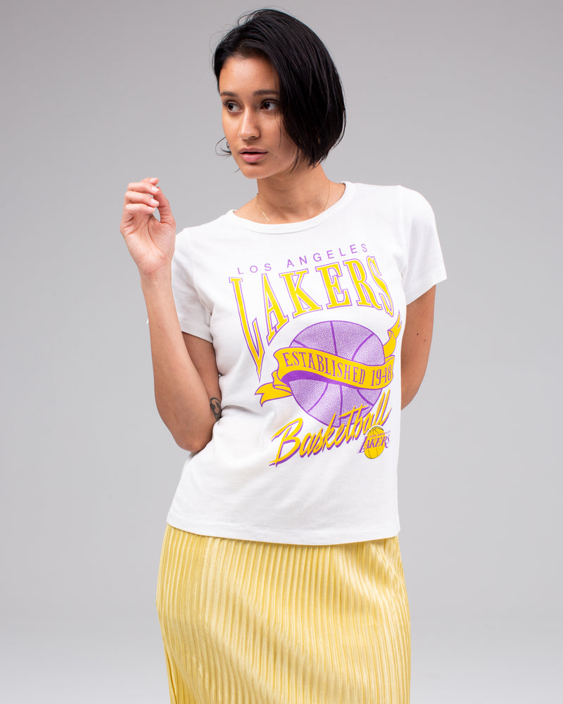 Women's Los Angeles Lakers Junk Food White Hometown Crop Top T-Shirt